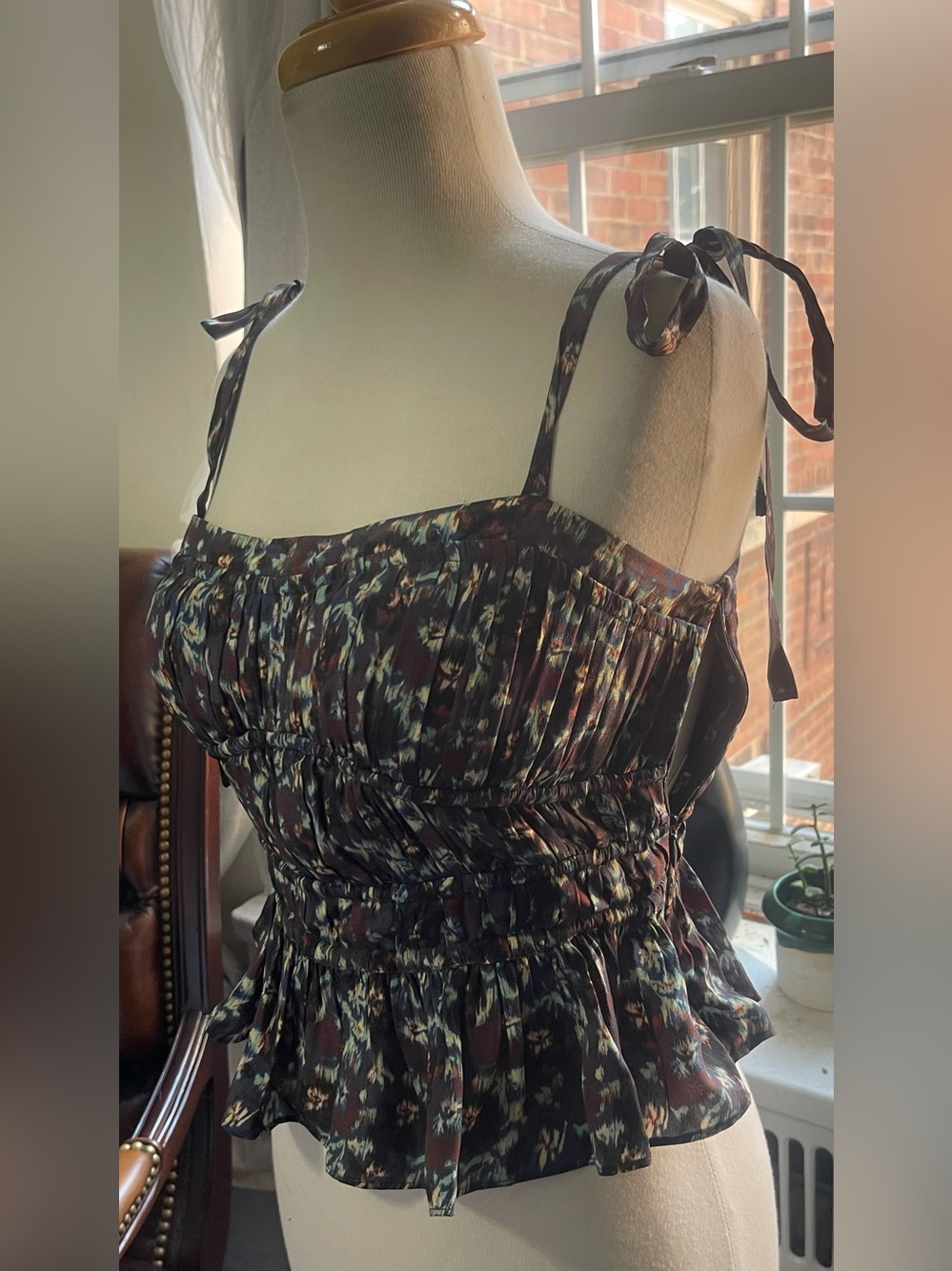 Ulla Johnson Black Floral Tie-Shoulder Smocked Mini Dress